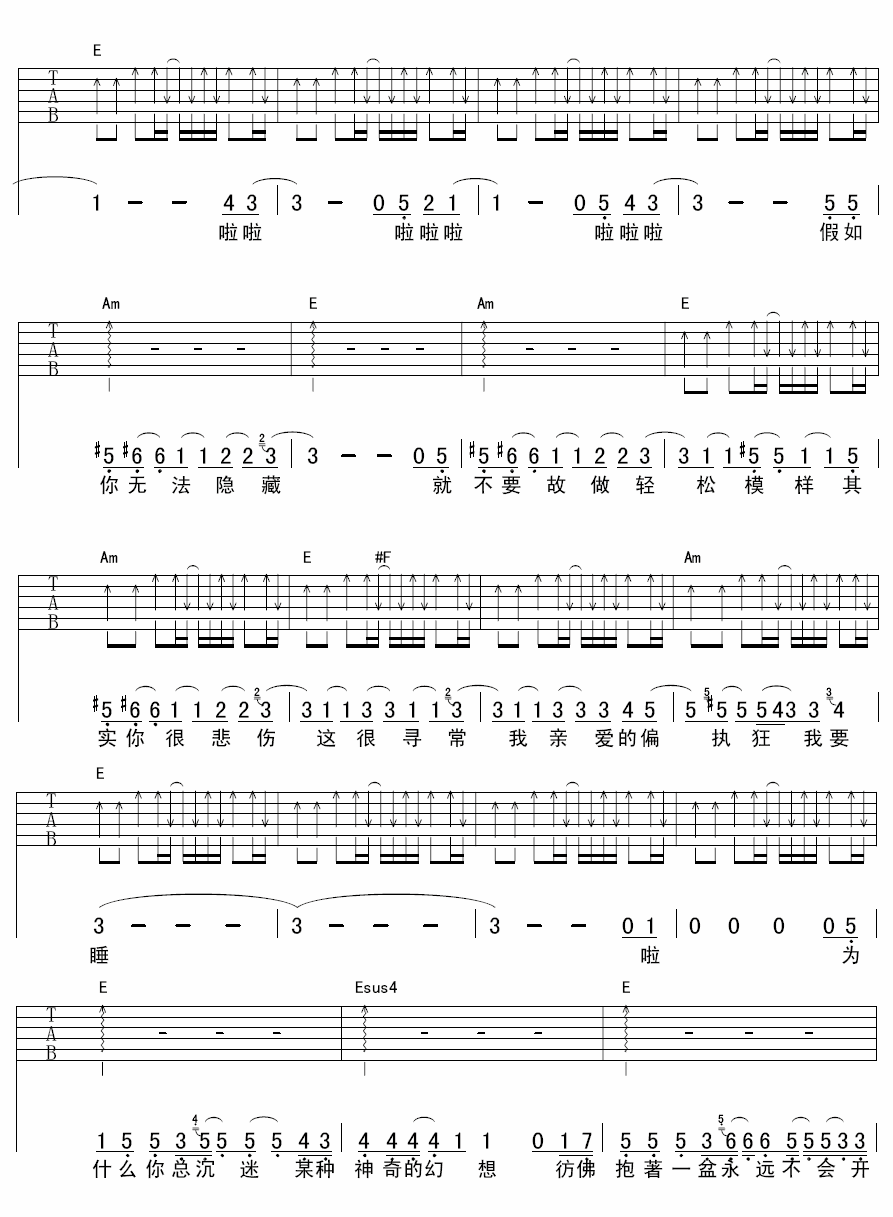 我亲爱的偏执狂吉他谱 陈绮贞