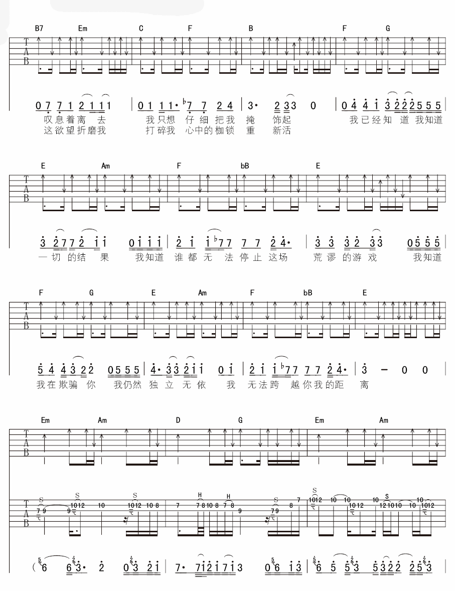 距离吉他谱 超载乐队