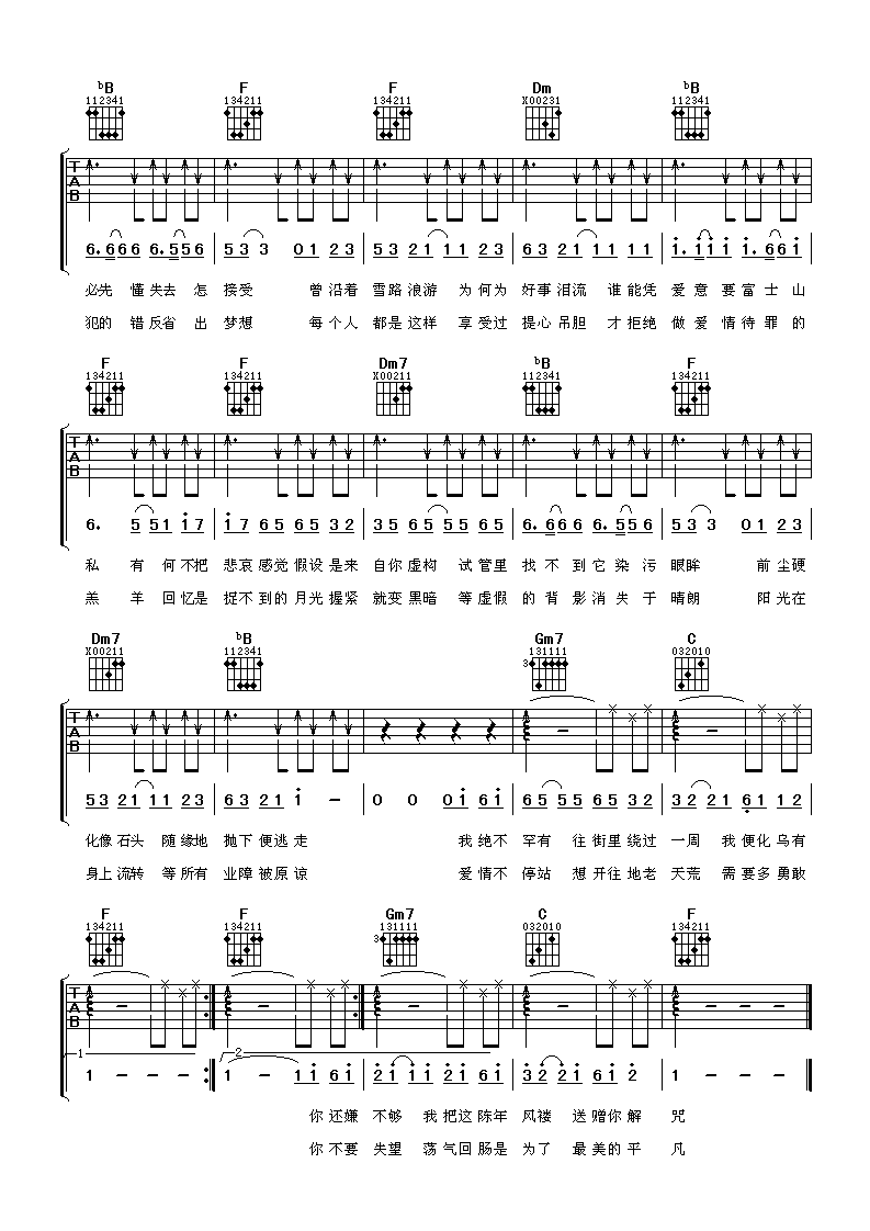 爱情转移吉他谱(富士山下) 陈奕迅