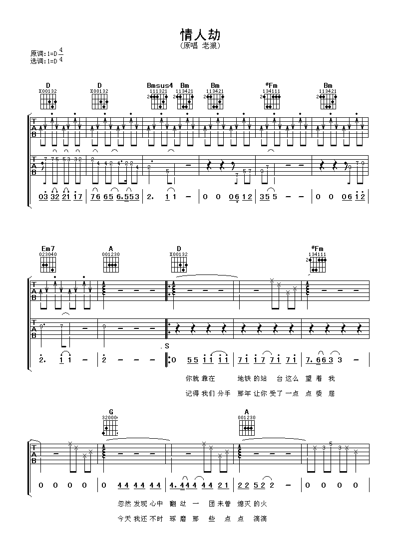 情人劫吉他谱 老狼