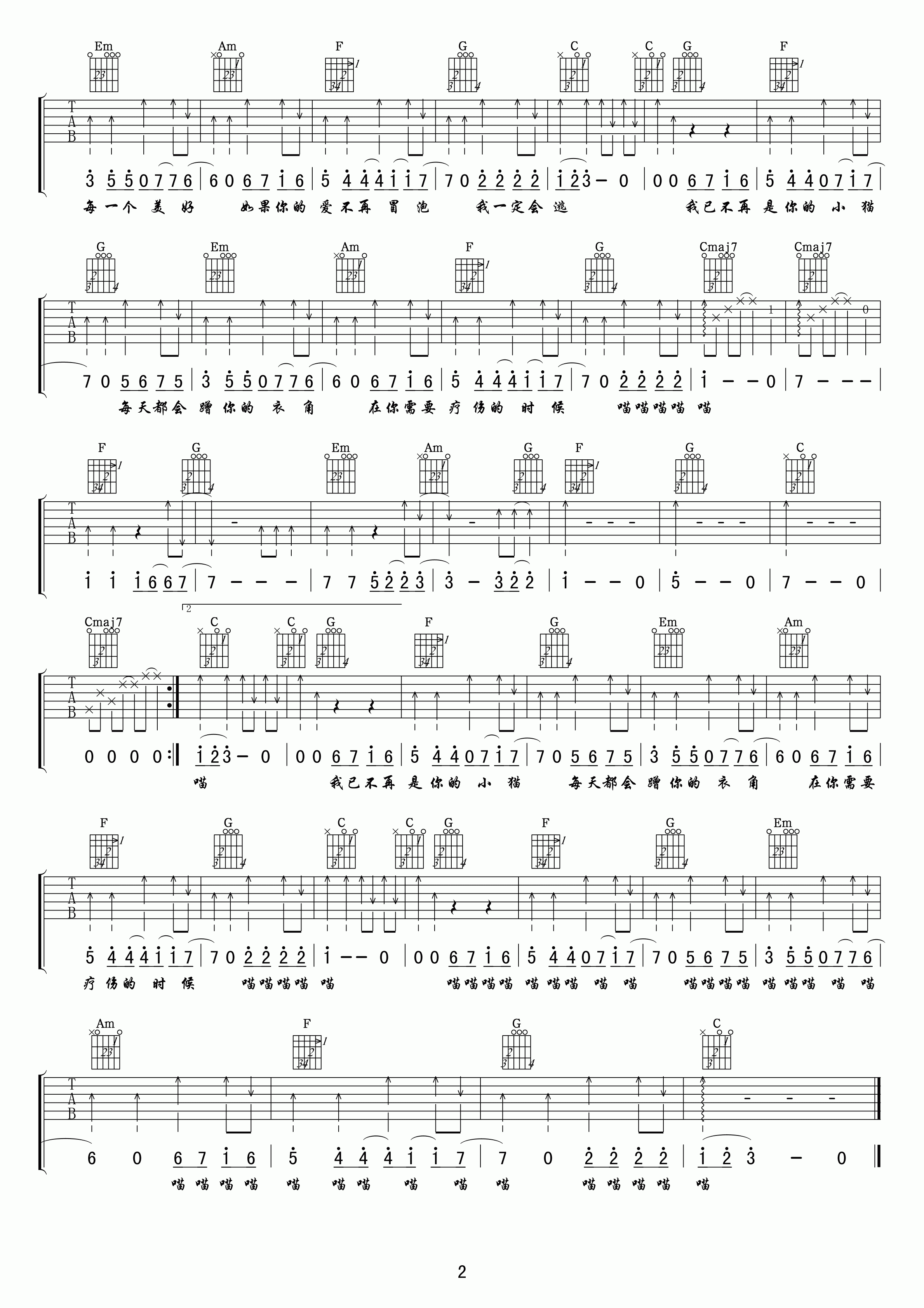 王继阳小猫吉他谱