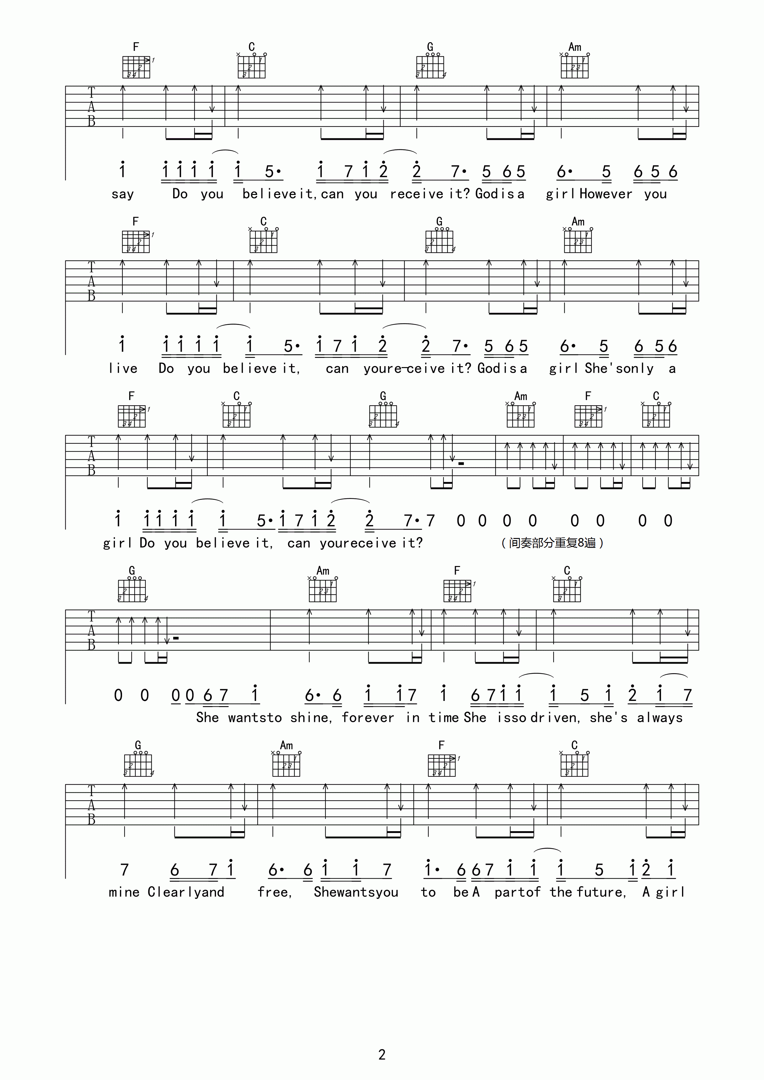 艾薇儿Avril Lavigne God is a girl吉他谱