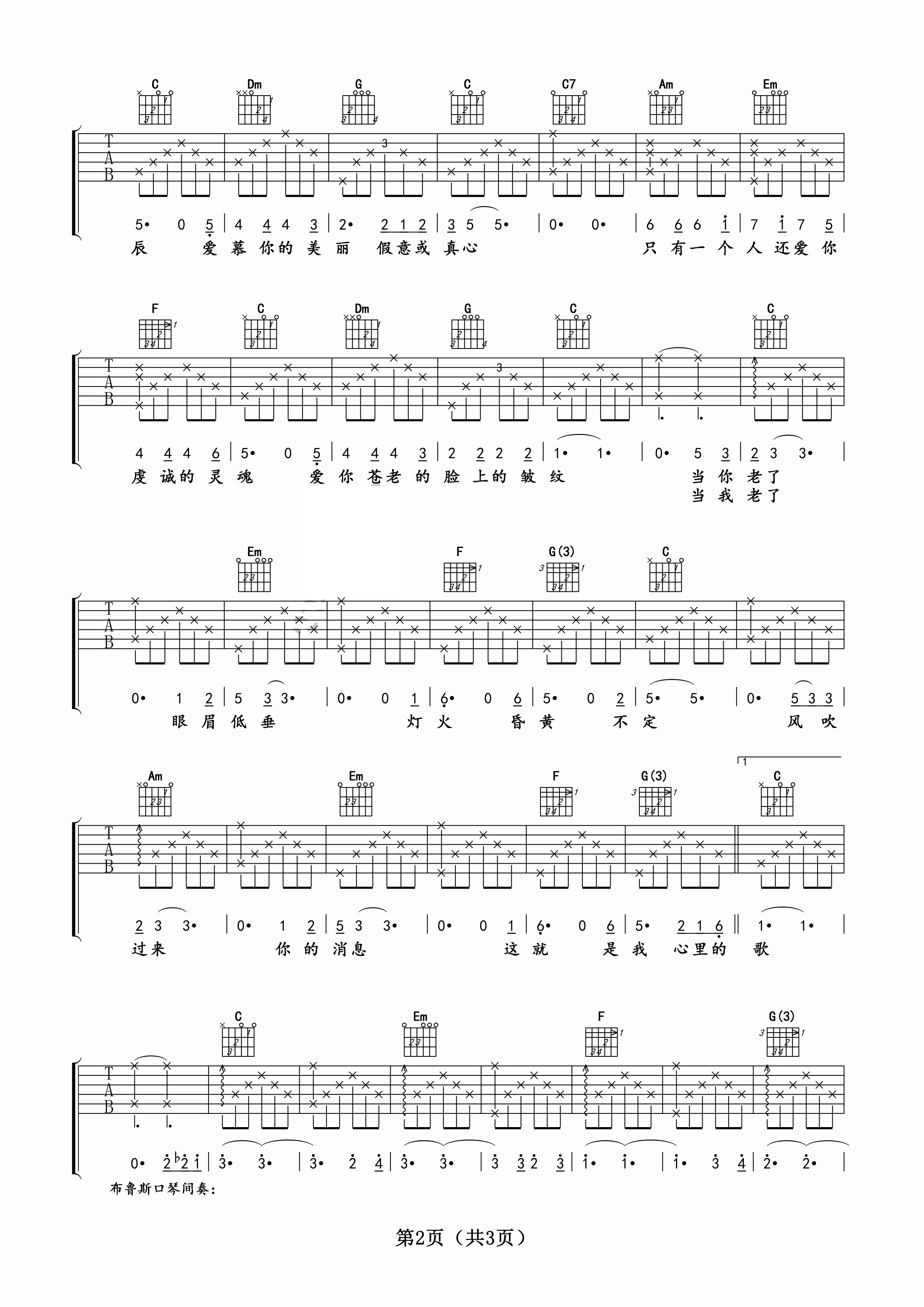 赵照当你老了吉他谱 C调