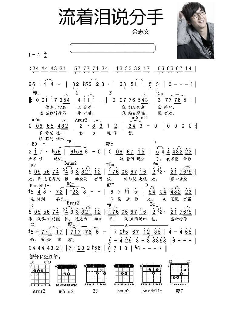 金志文流着泪说分手吉他谱
