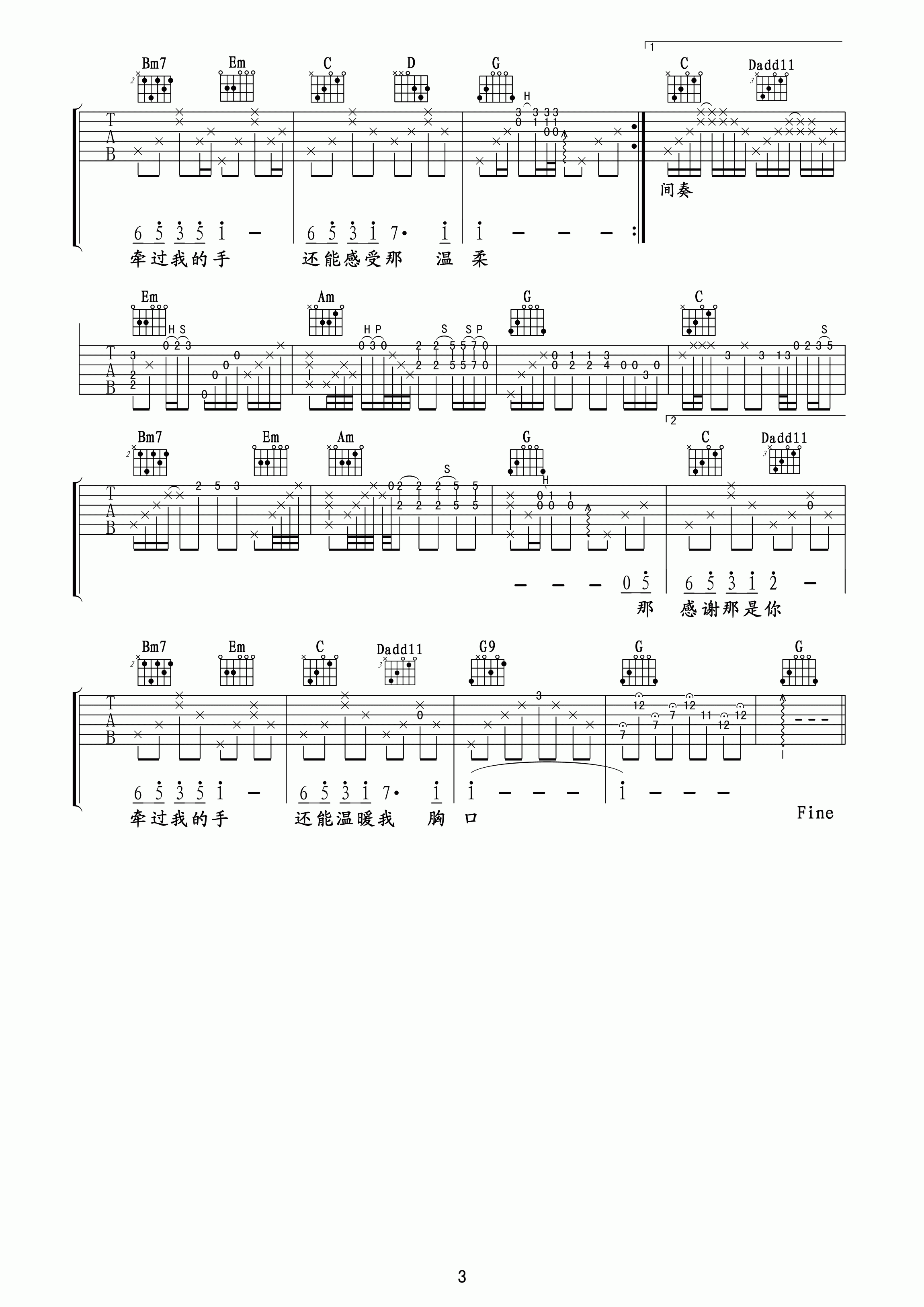 梁静茹可惜不是你吉他谱