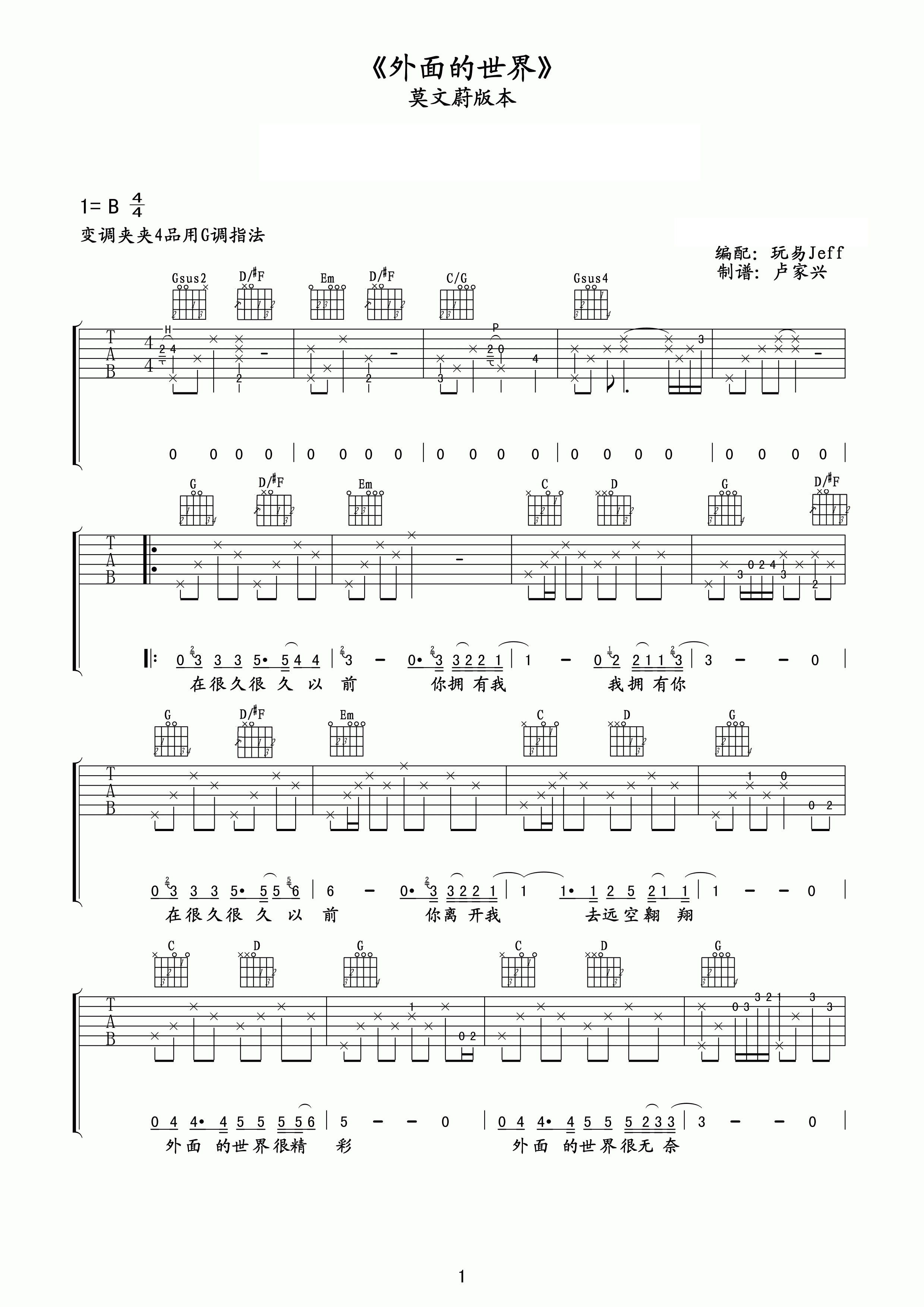 莫文蔚外面的世界吉他谱
