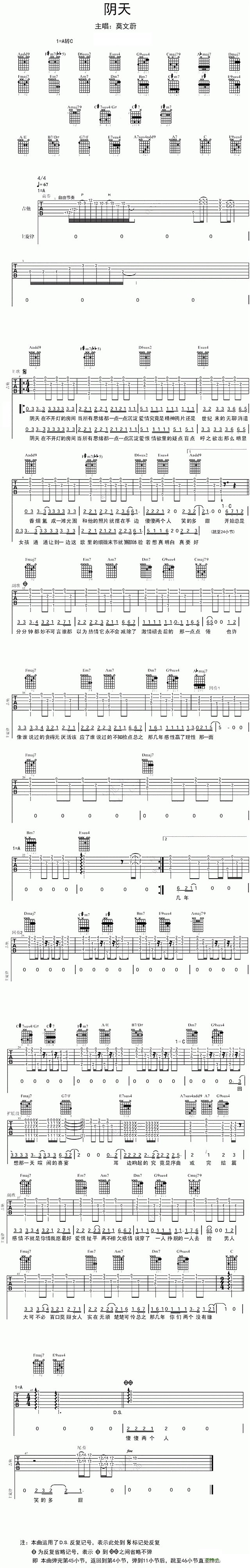 阴天吉他谱 莫文蔚