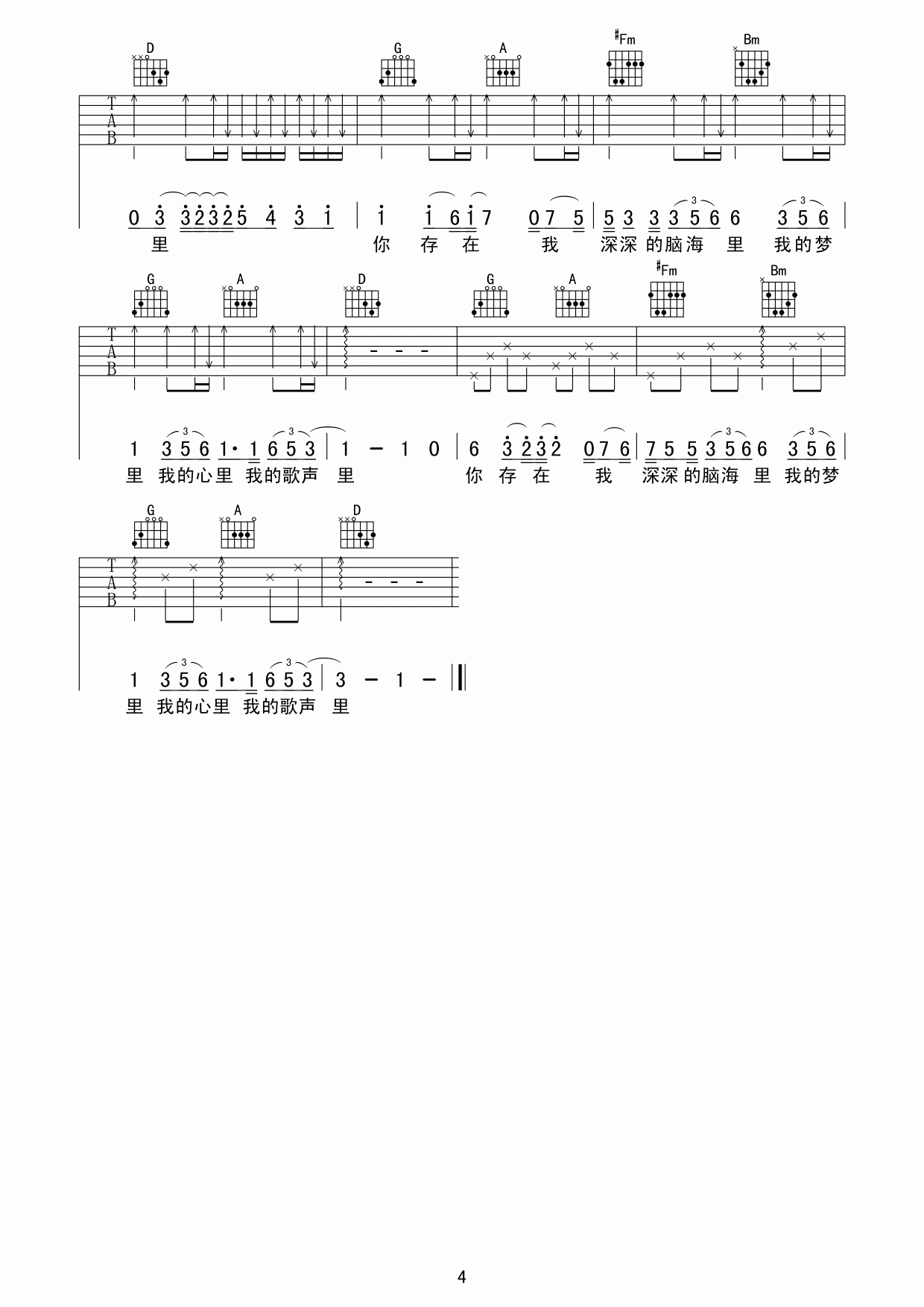 曲婉婷 我的歌声里吉他谱 C调