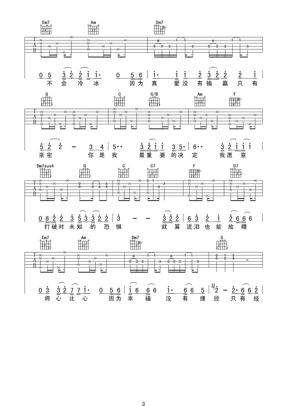 范玮琪 最重要的决定吉他谱 男声版