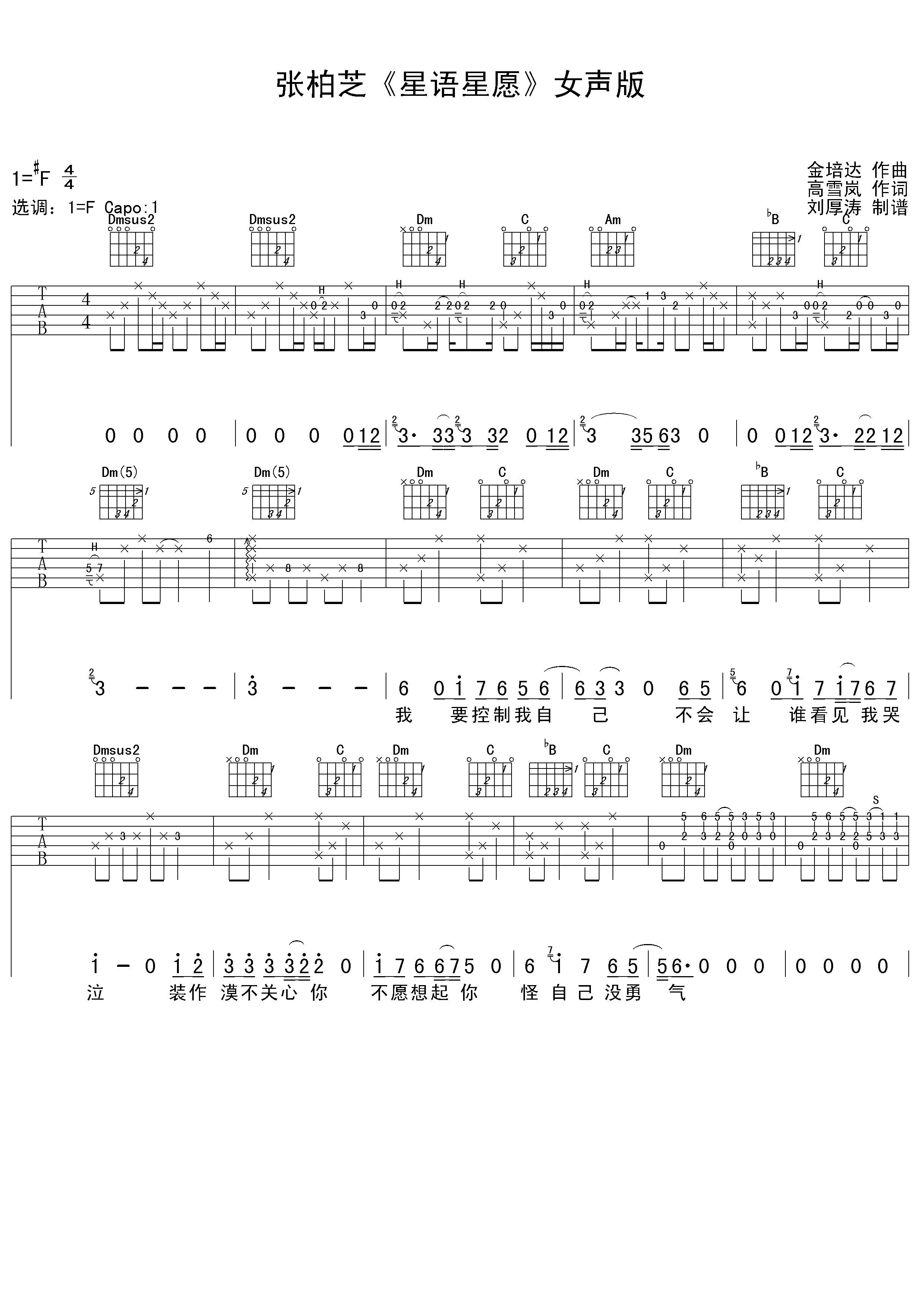 星语心愿吉他谱 双吉他女生版