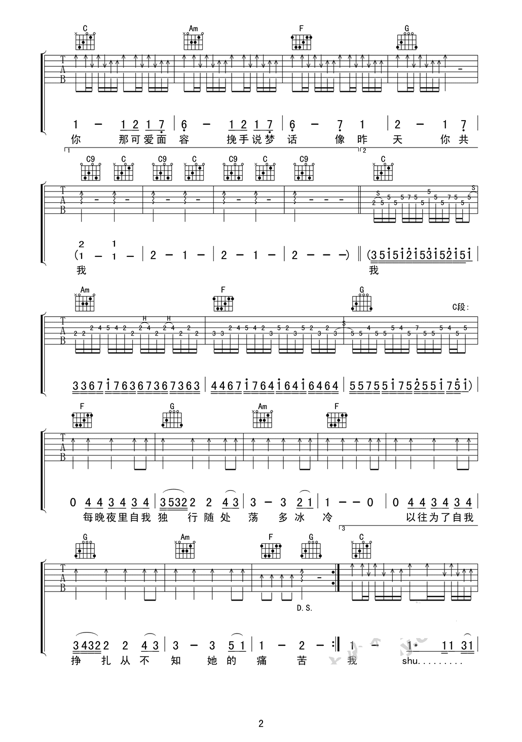 喜欢你吉他谱 beyond