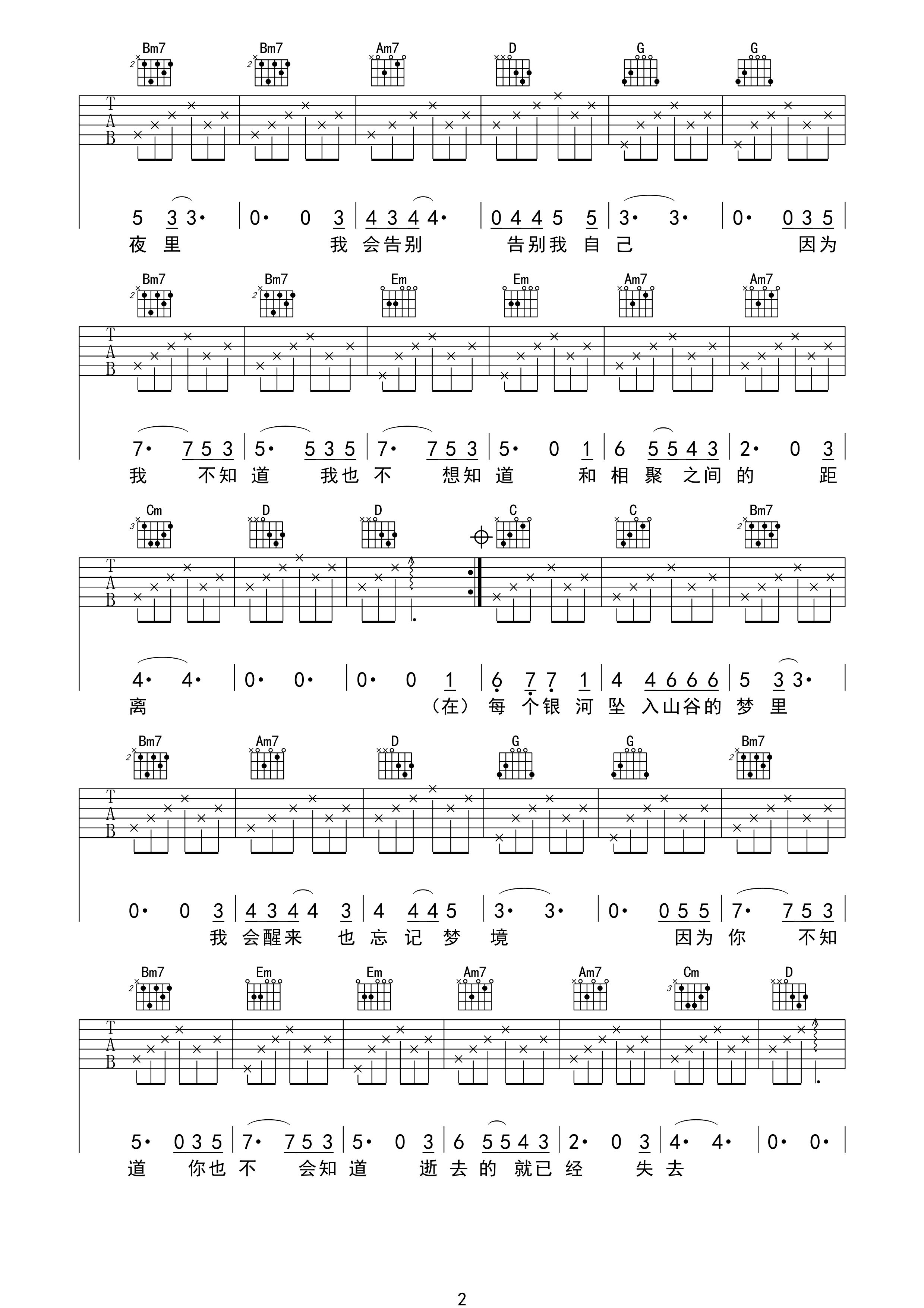 后会无期吉他谱 邓紫棋
