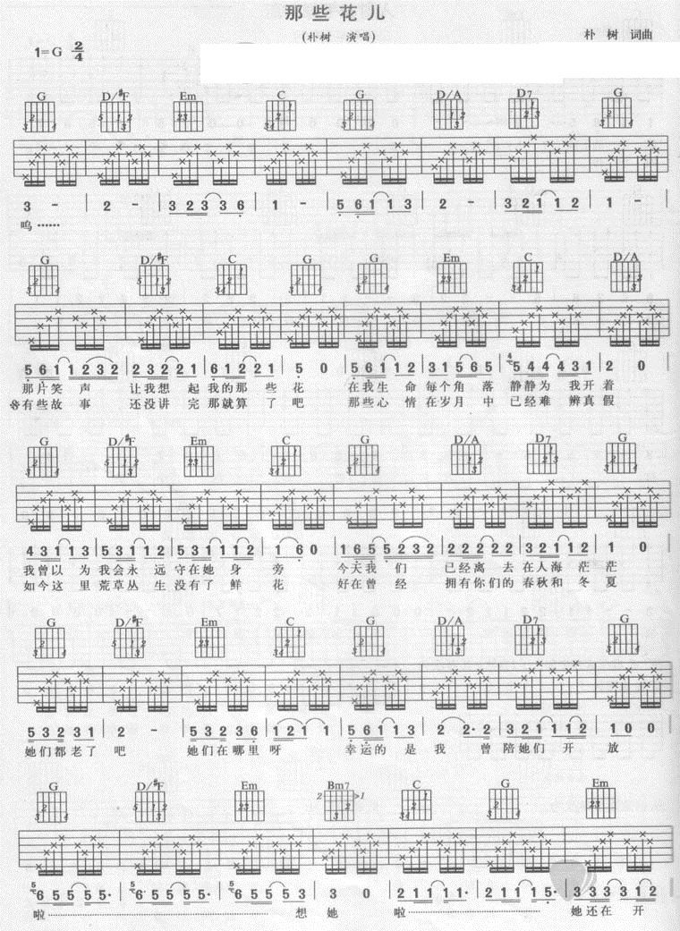 那些花儿吉他谱 朴树