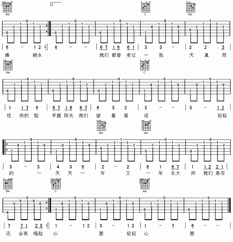 心愿吉他谱四个女生_心愿歌词歌谱