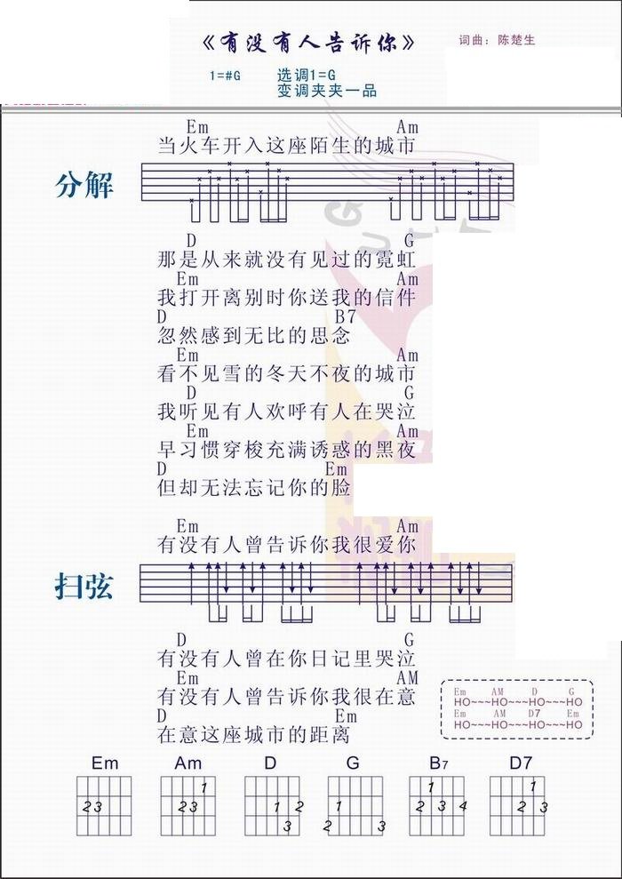 有没有人告诉你吉他谱 陈楚生