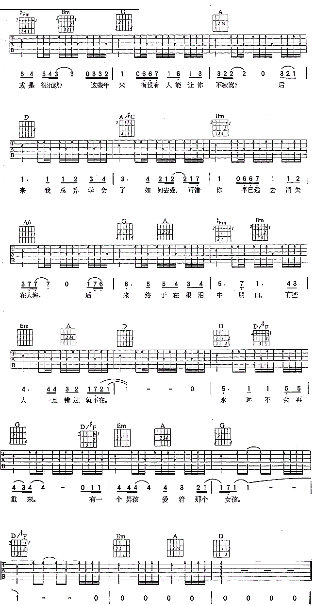 后来吉他谱 刘若英
