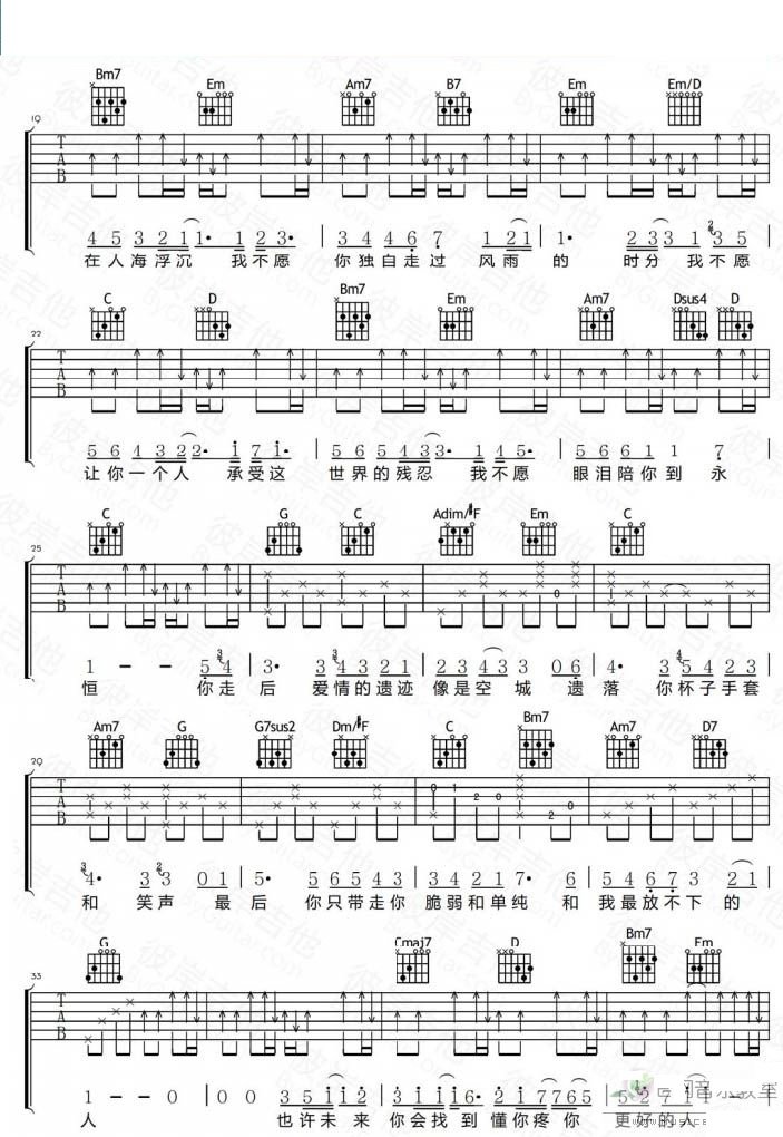 我不愿让你一个人吉他谱 五月天