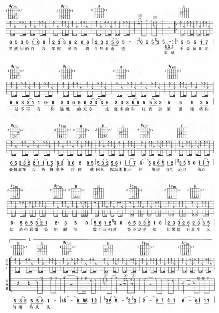 突然的自我E调双吉他伴奏吉他谱伍佰