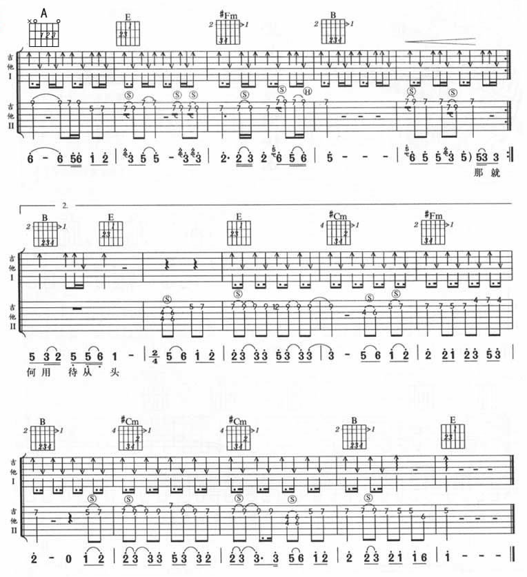 突然的自我E调双吉他伴奏吉他谱伍佰