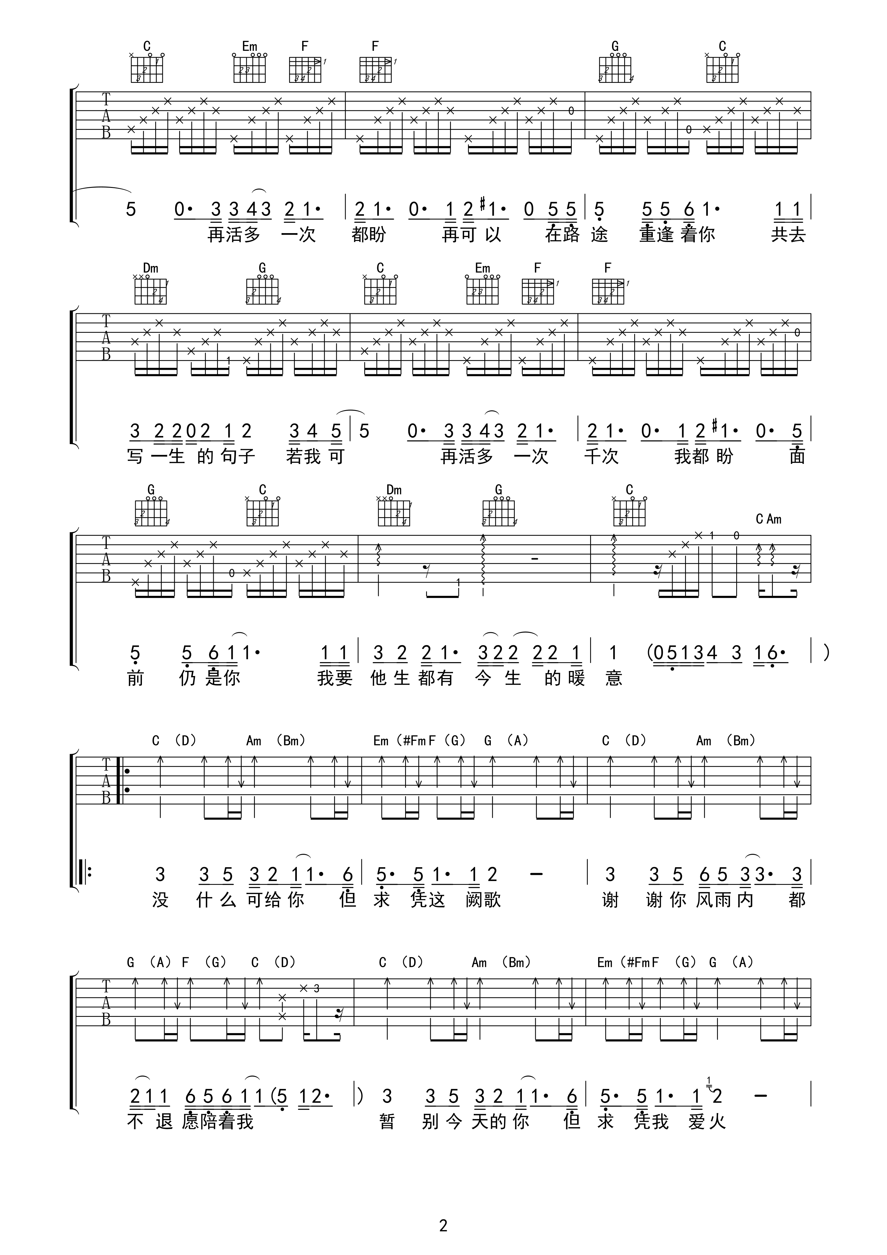 共同渡过C调吉他谱 张国荣