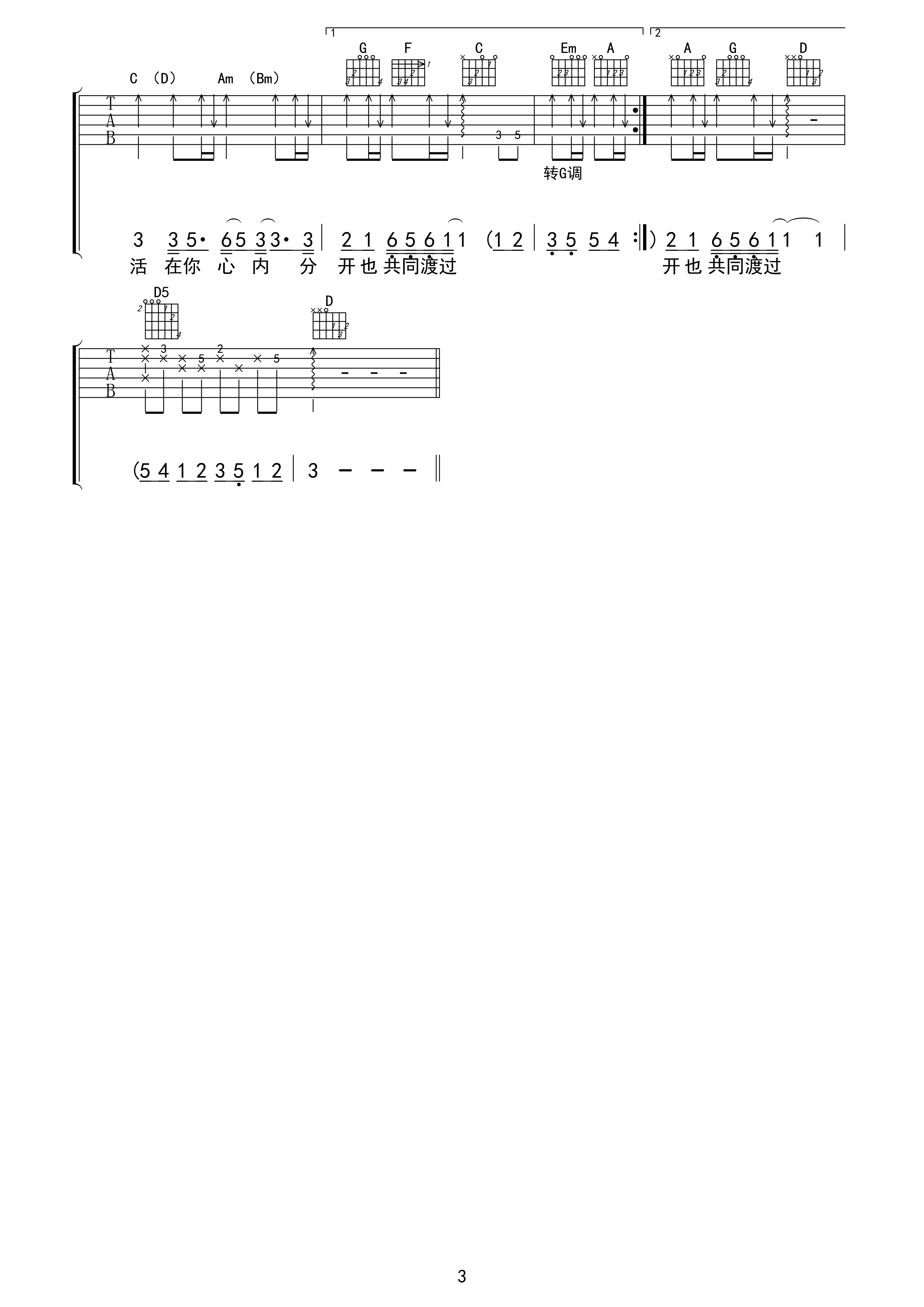 共同渡过C调吉他谱 张国荣