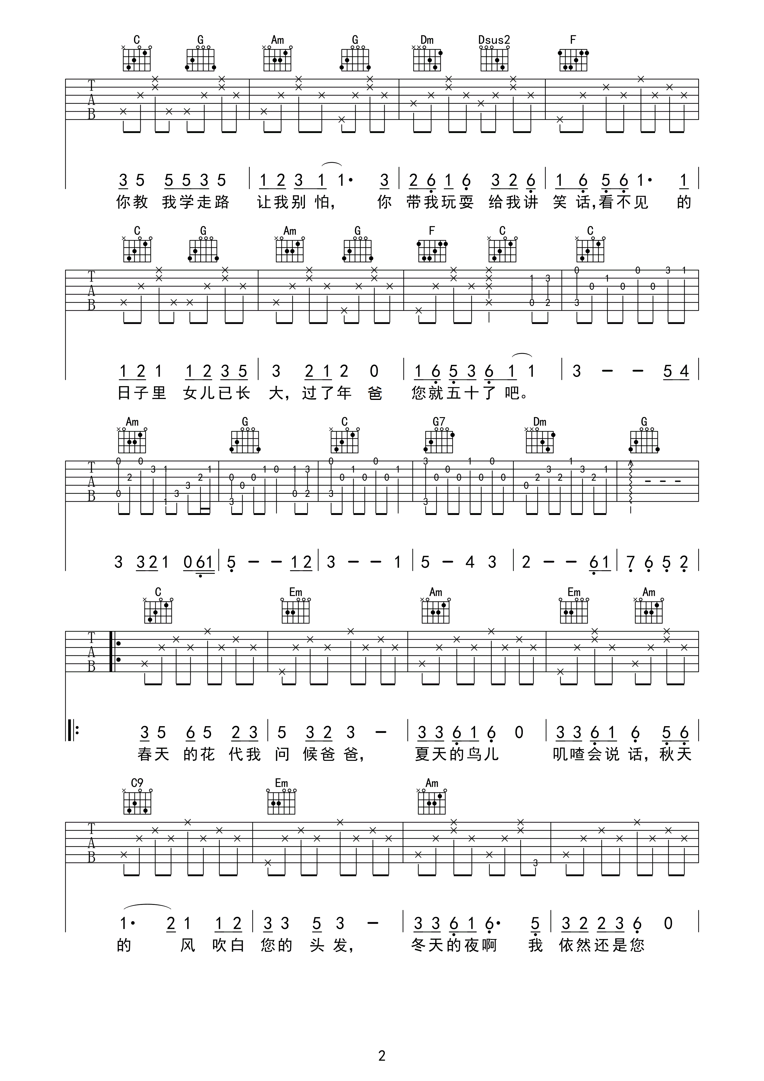 沐阳吉他谱 王洋 C调高清版