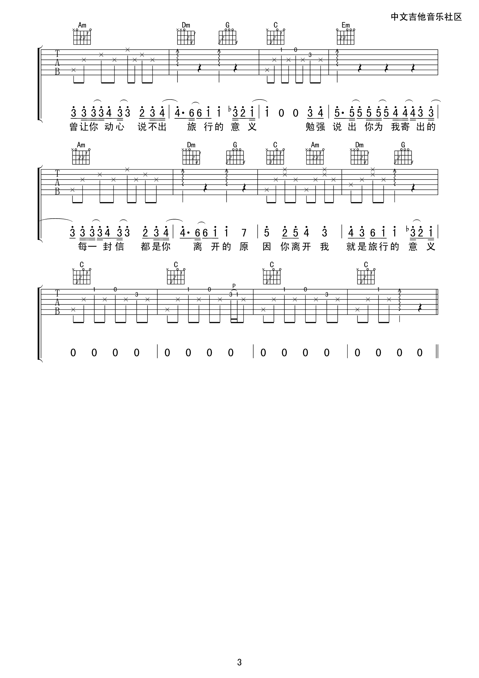 旅行的意义吉他谱 陈绮贞