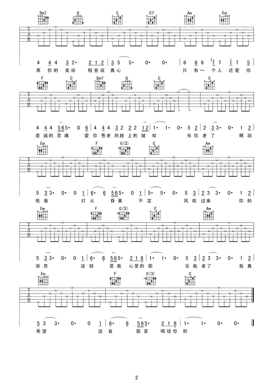 当你老了吉他谱 赵照