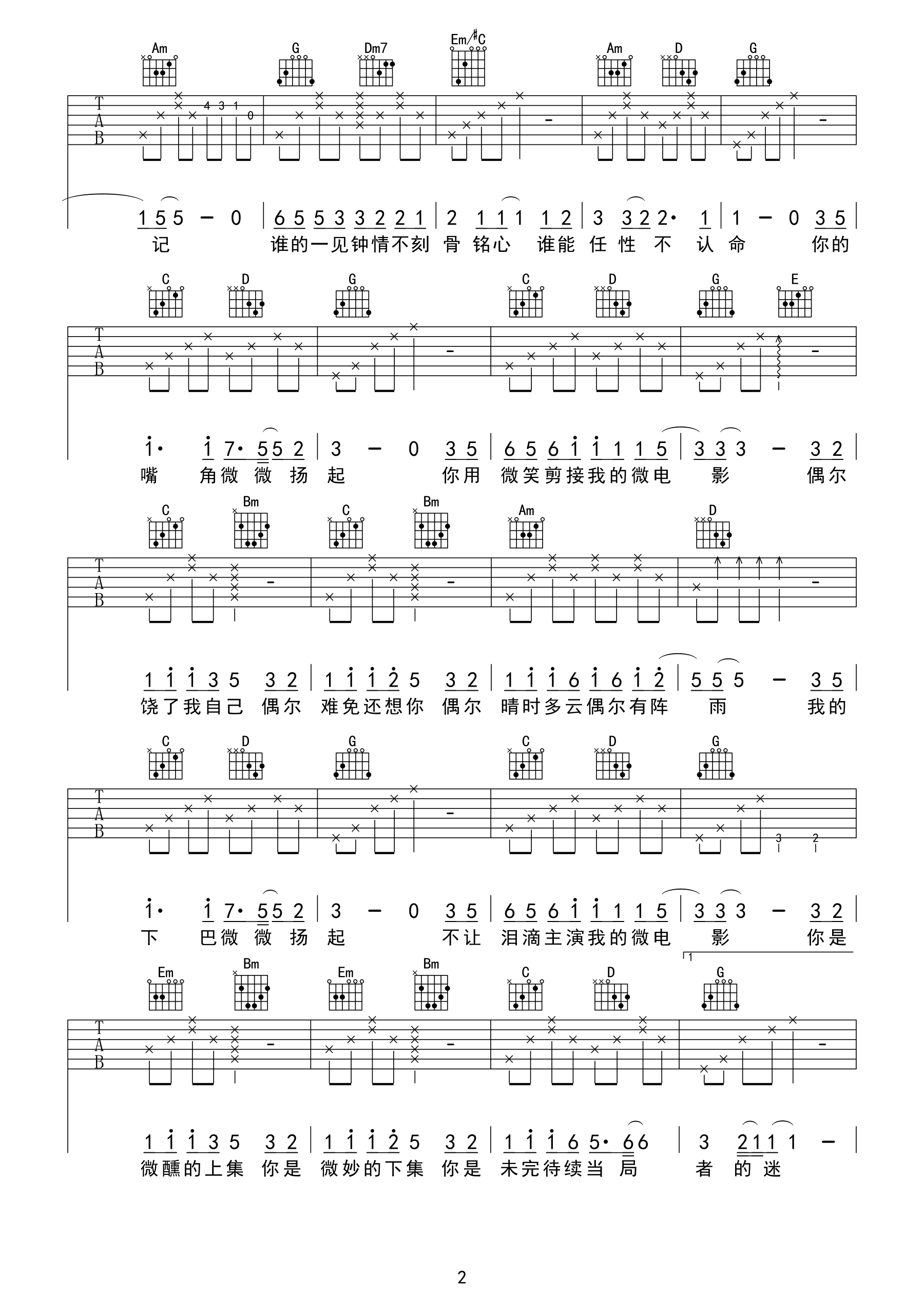 偶阵雨吉他谱 梁静茹