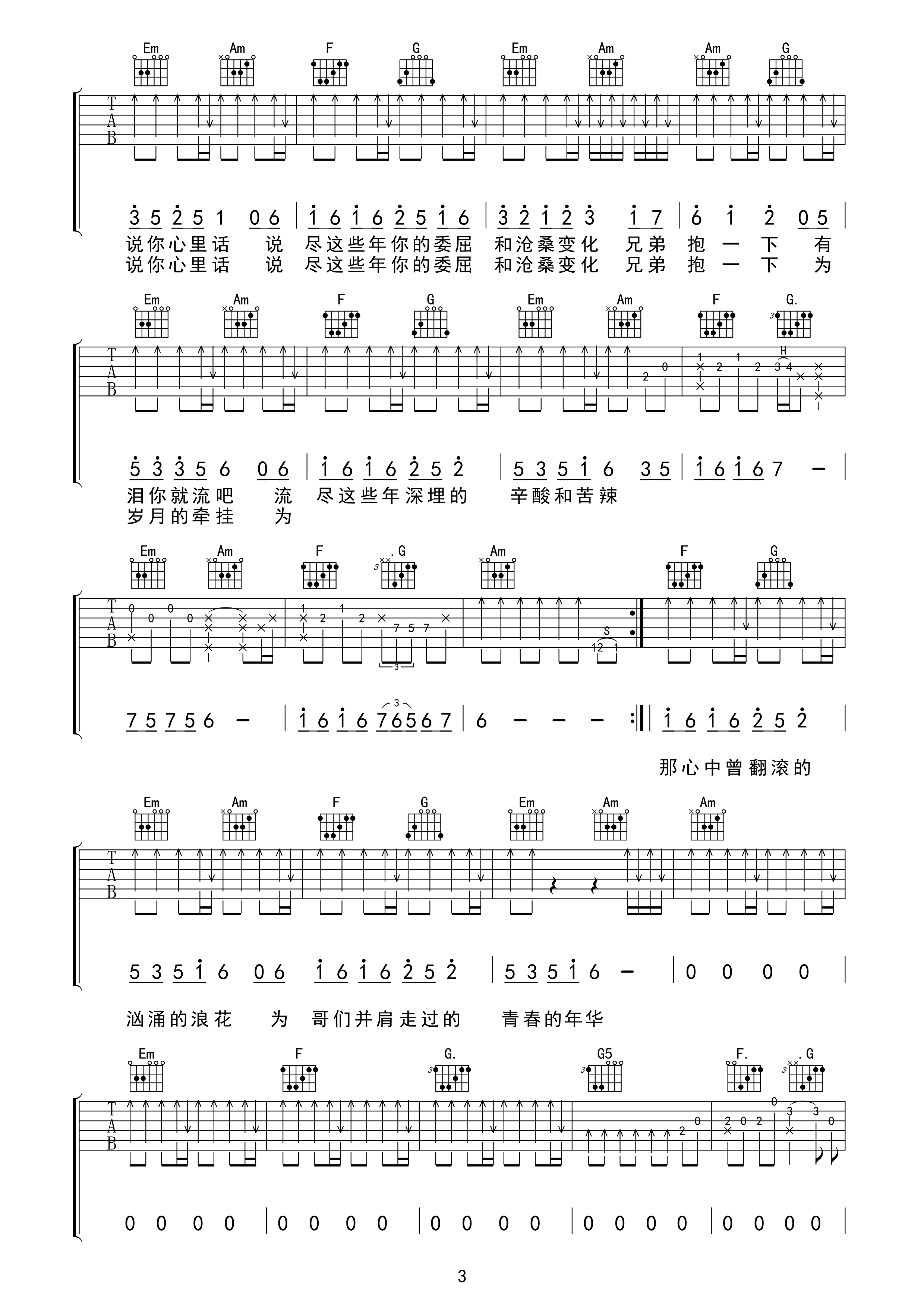 兄弟抱一下吉他谱