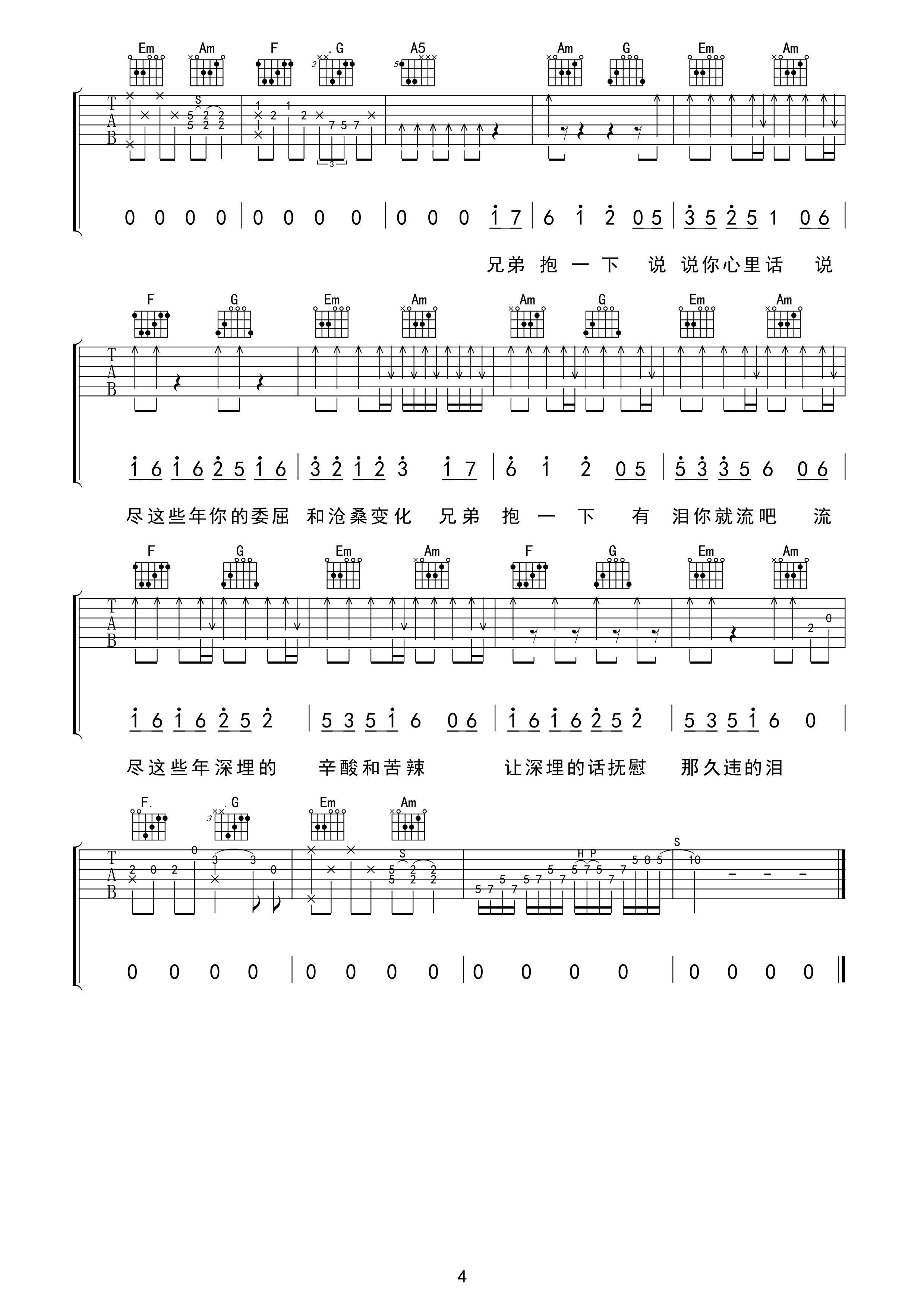 兄弟抱一下吉他谱