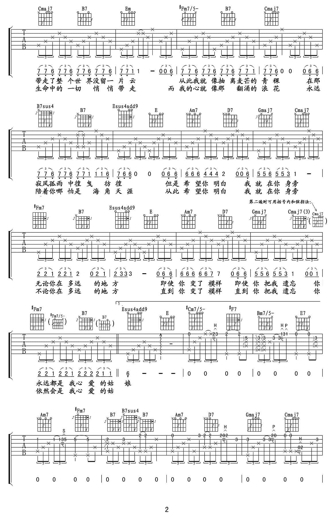 你是我最心爱的姑娘吉他谱