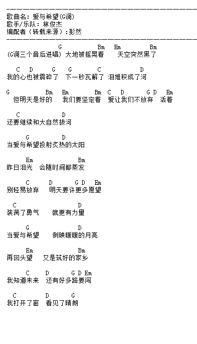 爱与希望txt吉他谱林俊杰