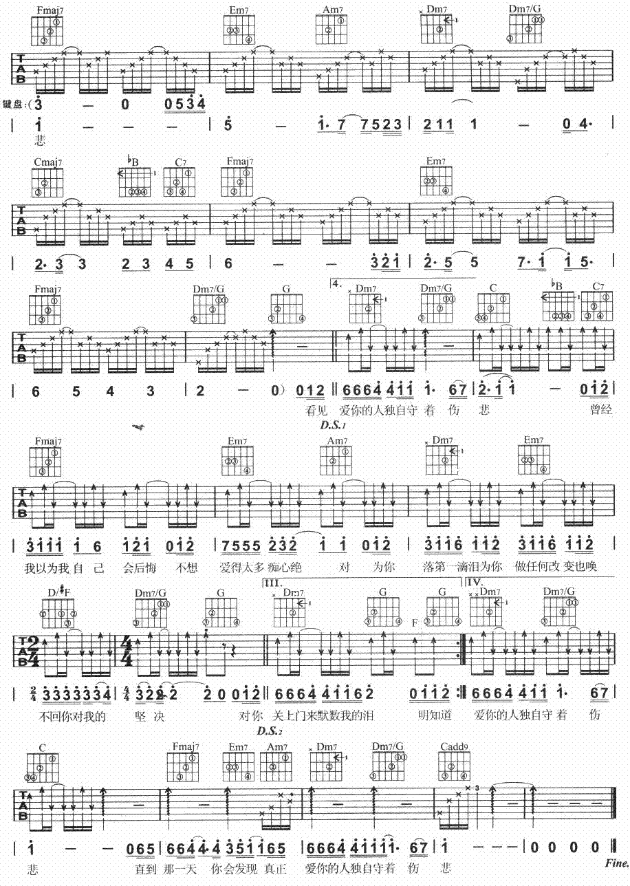 痴心绝对李圣杰吉他谱