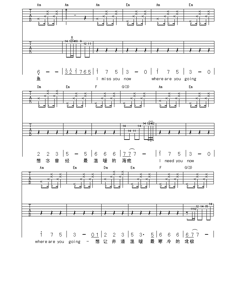 赤道与北极吉他谱