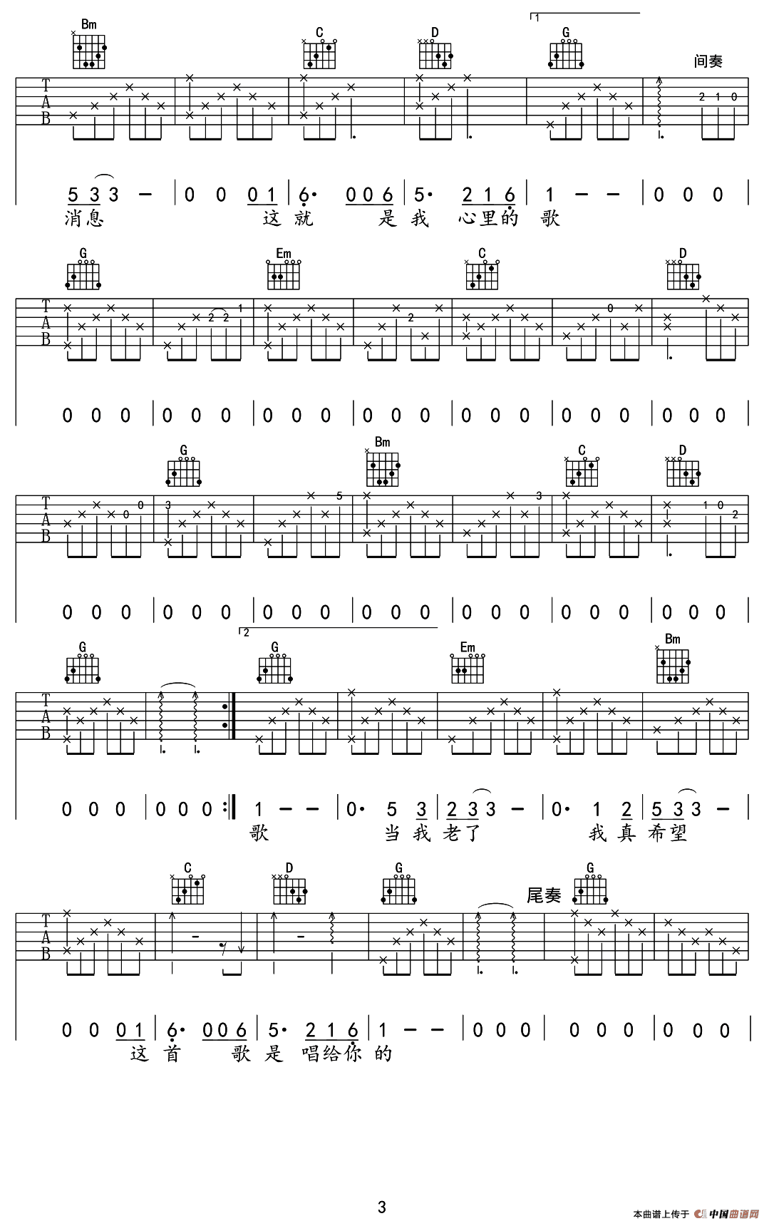 当你老了莫文蔚吉他谱