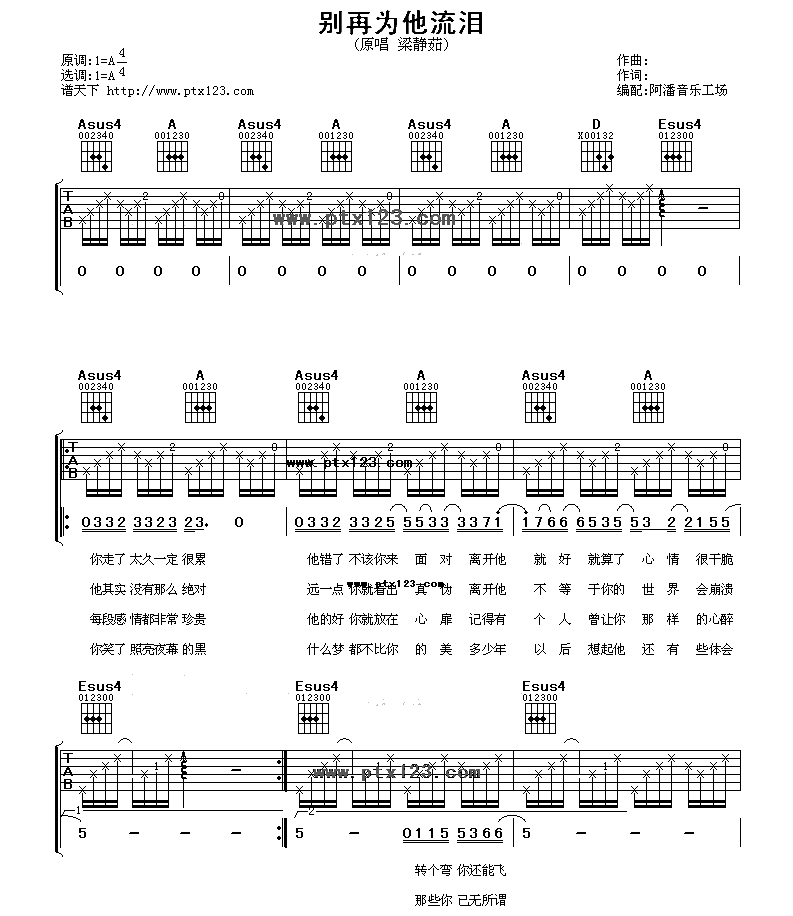 别再为他流泪吉他谱