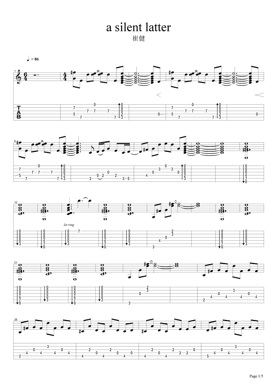 a silent letter吉他谱
