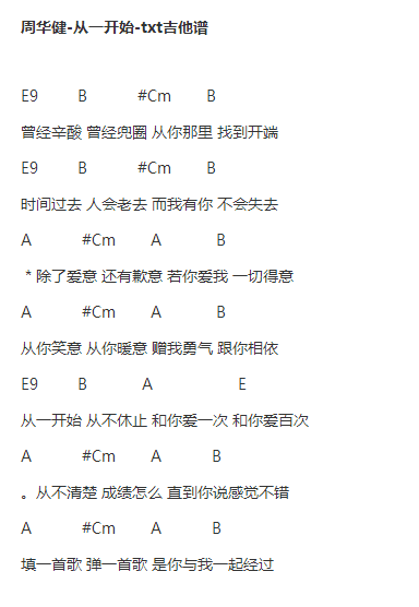 周华健从一开始txt吉他谱