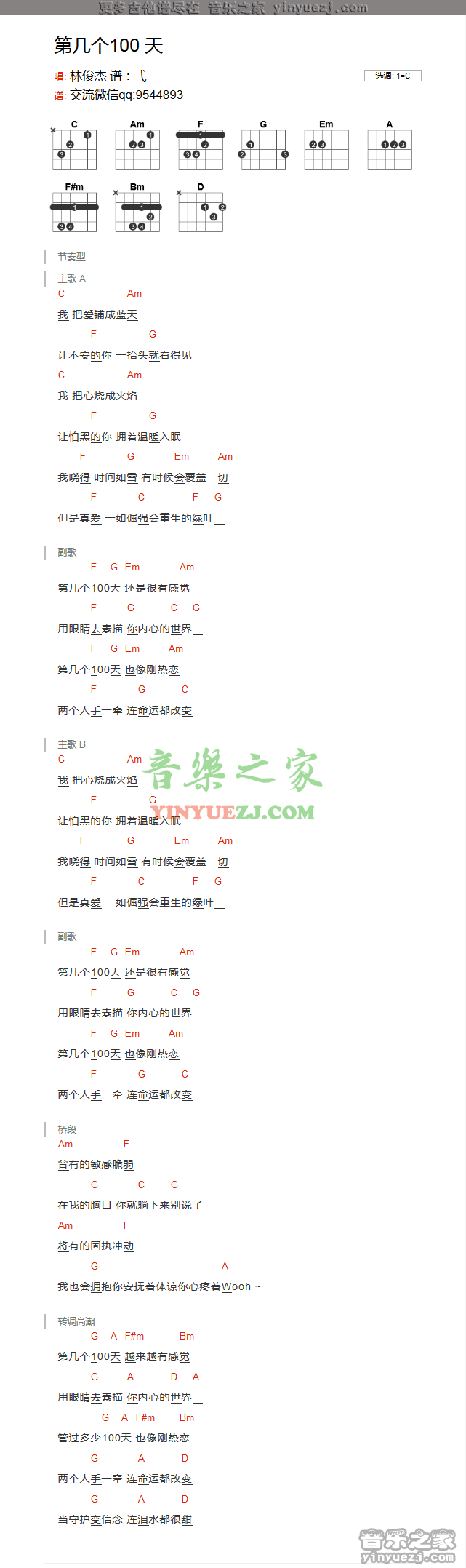 第几个一百天文本吉他谱