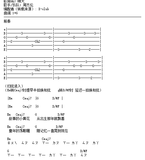 晴天文本吉他谱