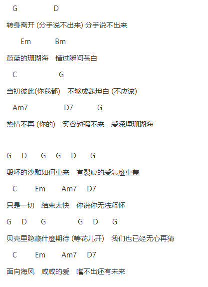 珊瑚海文本吉他谱