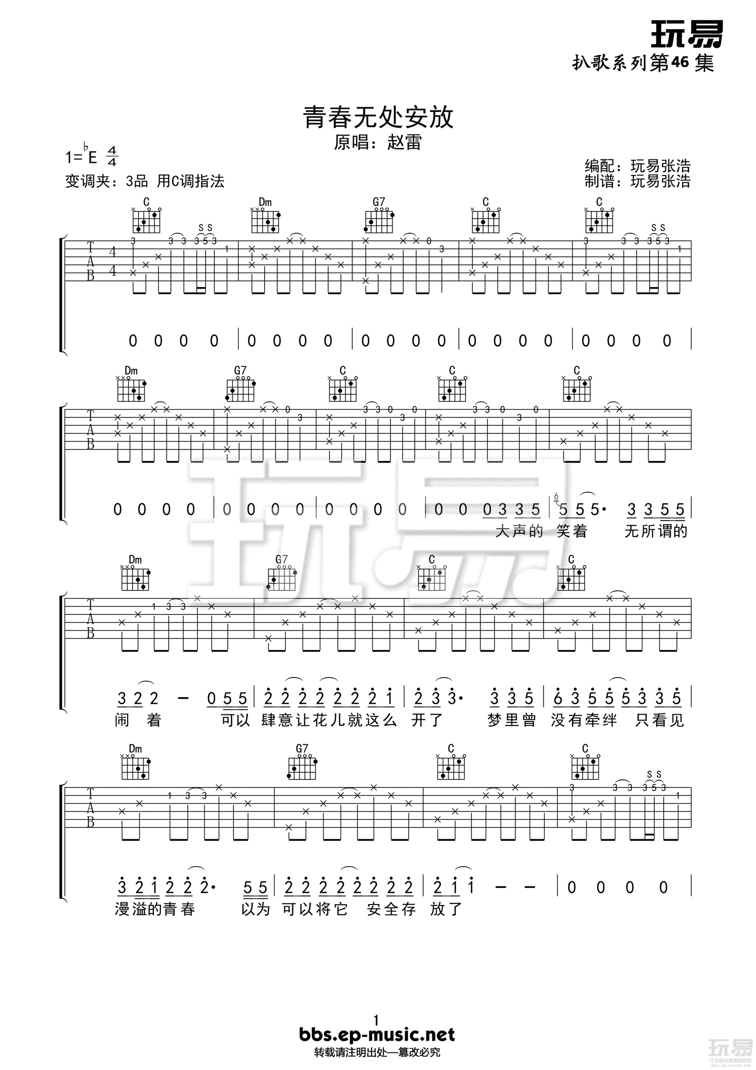 青春无处安放吉他谱