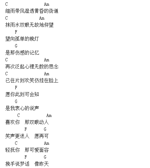 beyond喜欢你txt吉他谱