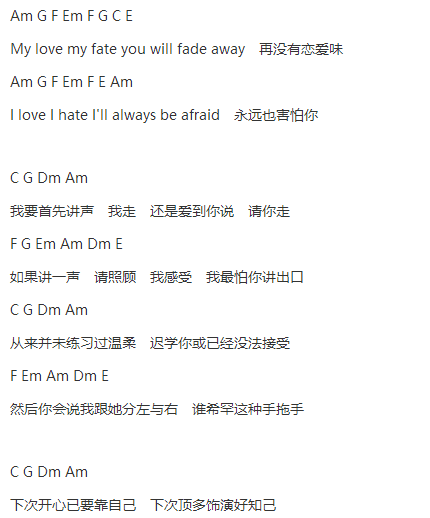 卫兰My Love My Fate txt吉他谱