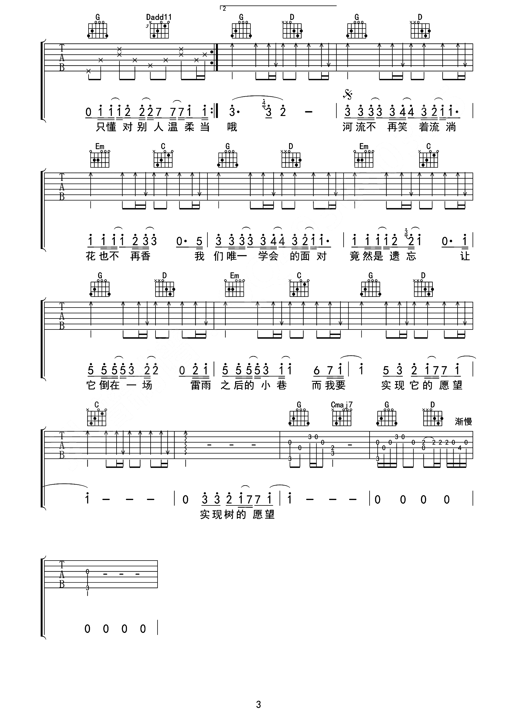 树读吉他谱_TFBOYS王俊凯树读六线谱歌词