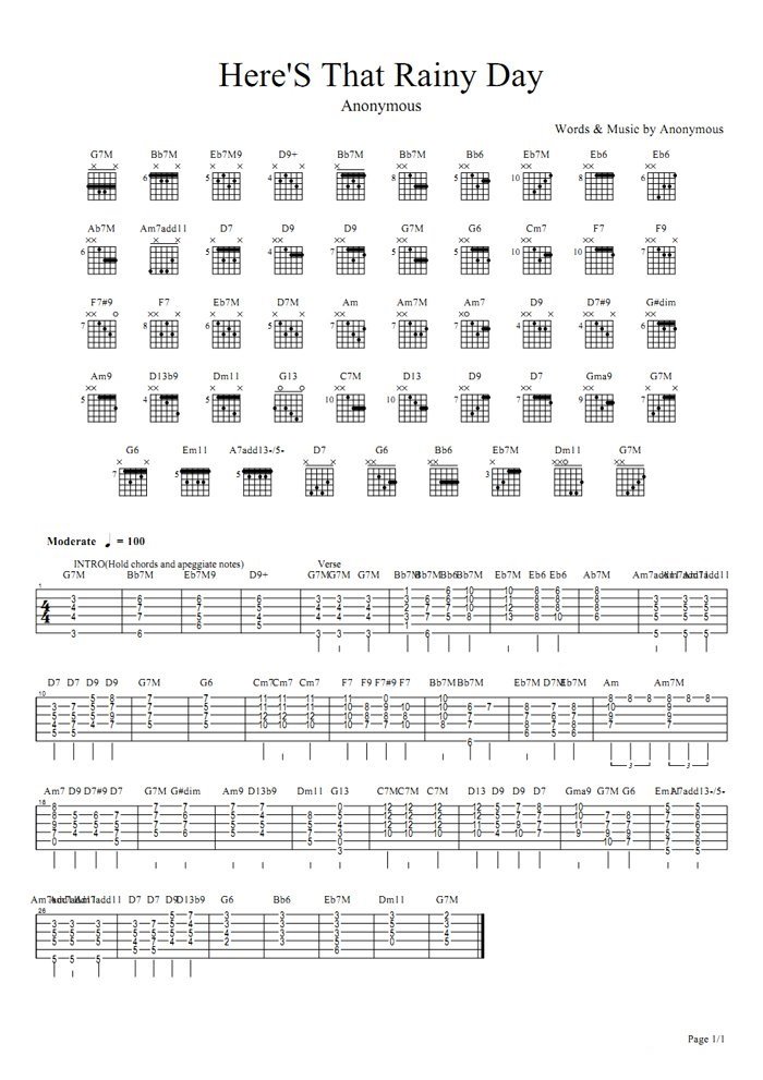 Here'S That Rainy Day指弹吉他谱