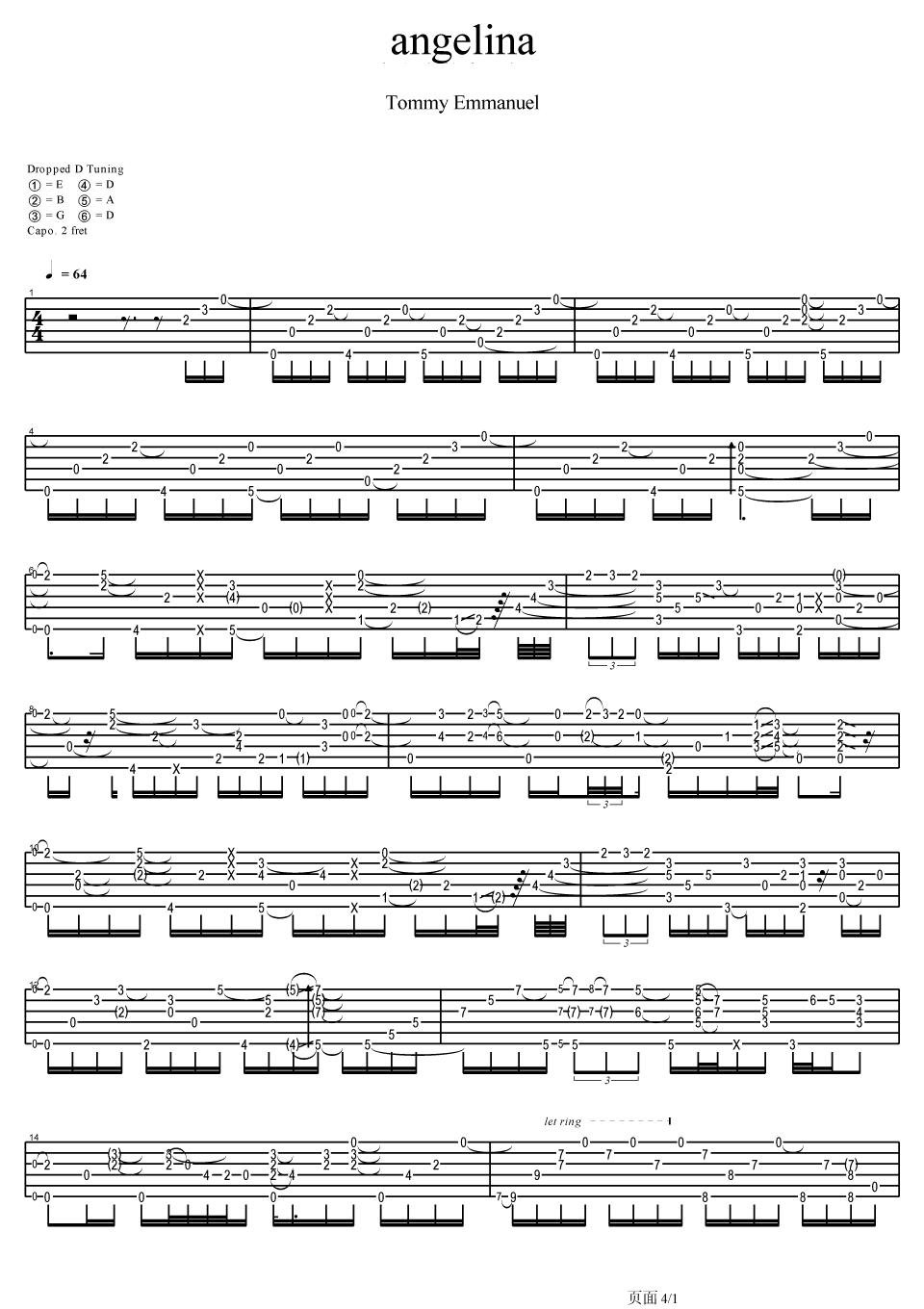 angelina吉他谱 Tommy Emmanuel