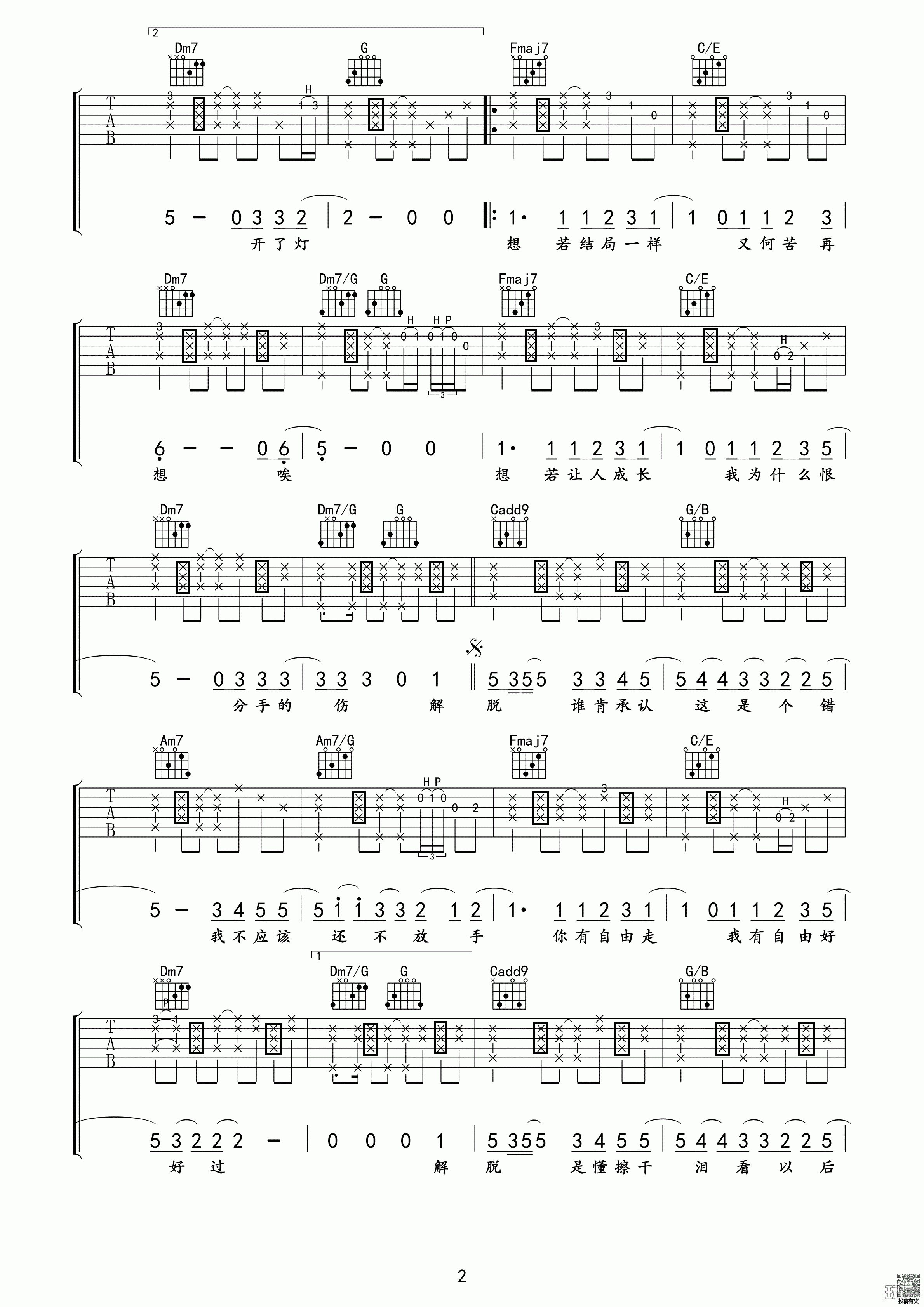 张惠妹解脱吉他六线谱