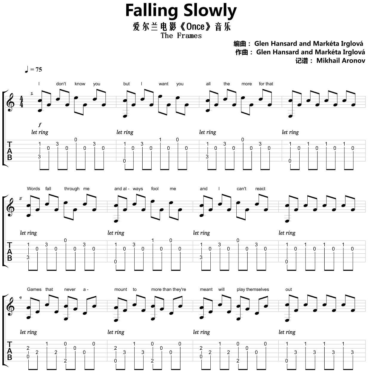 falling slowly吉他谱